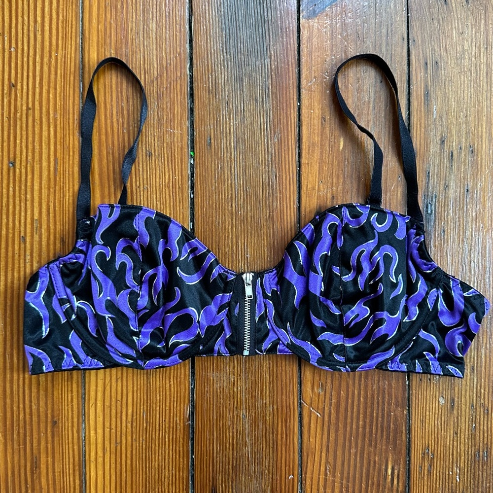 Planet Lingerie purple flame zipper front bra